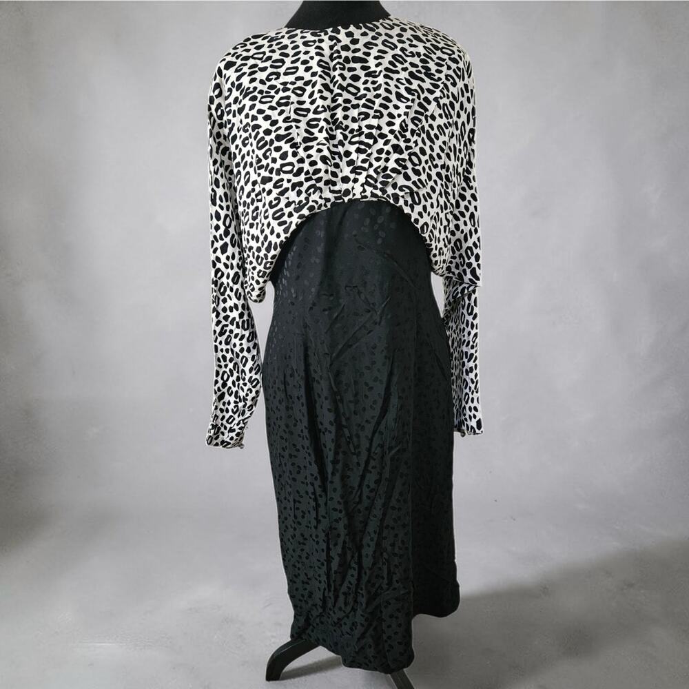 SILK STUDIO Vintage 100% Silk Dress Women 14 Leopard Print Layered Made in Korea